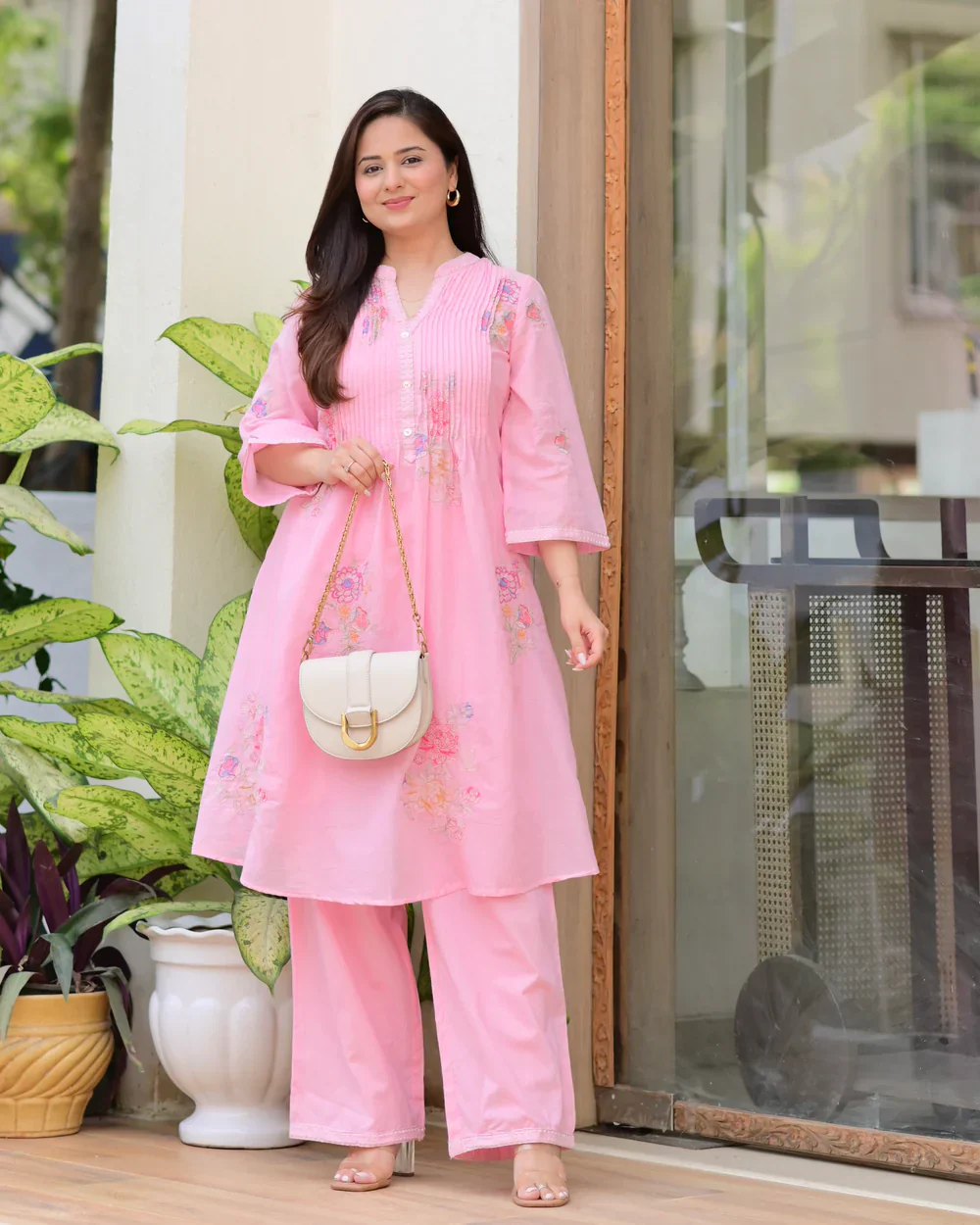 Jaipur Premium Blush Pink Floral Embroidered A-Line Kurta