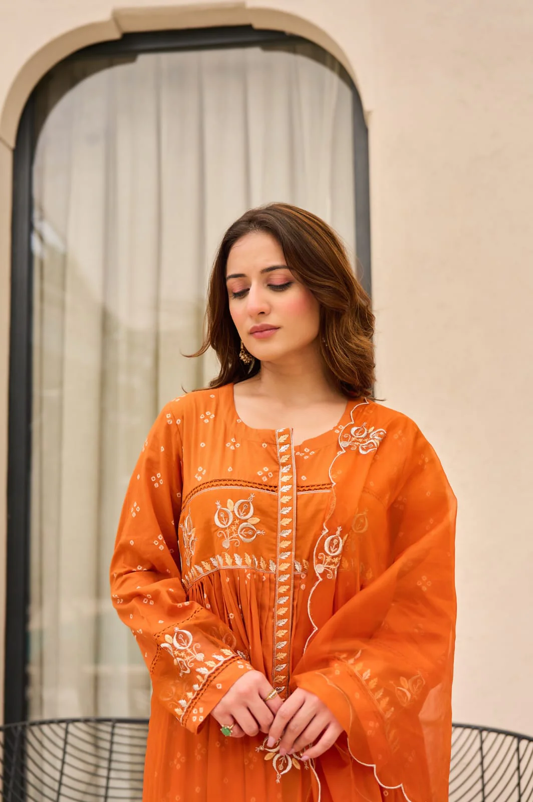 Orange Radiance Embroidered Anarkali Kurta Set with Dupatta - Image 2