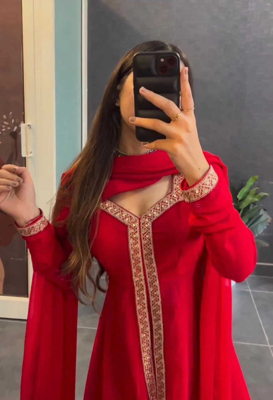 Premium Red Anarkali Suit Set with Dupatta - Image 3